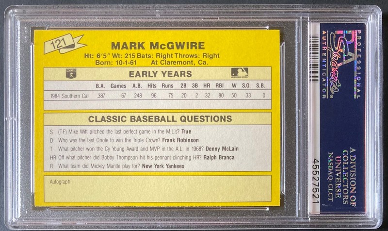 Mark McGwire 1987 Classic Travel Update - Yellow Back #121 PSA GEM MINT 10 view 2