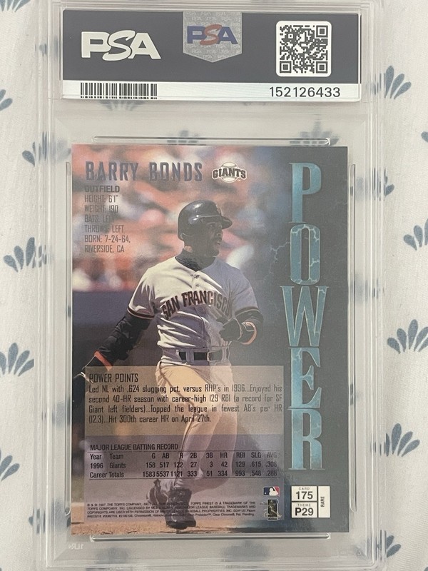 Topps 1997 Finest Barry Bonds POWER #175 PSA 8 San Francisco Giants view 2