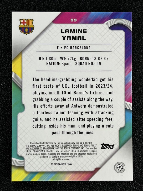 2024-25 Topps Finest UEFA Lamine Yamal #99 Mini-Diamond Rose Gold Refractor /50 view 2