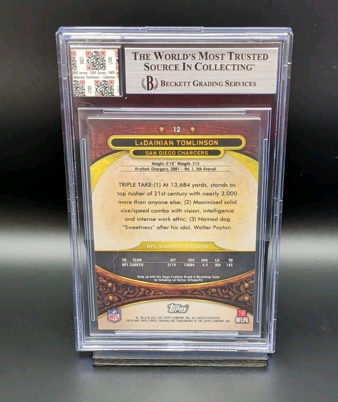LaDainian Tomlinson 2013 Game Used Jersey Fusion BGS 9 Two Color Patch view 2