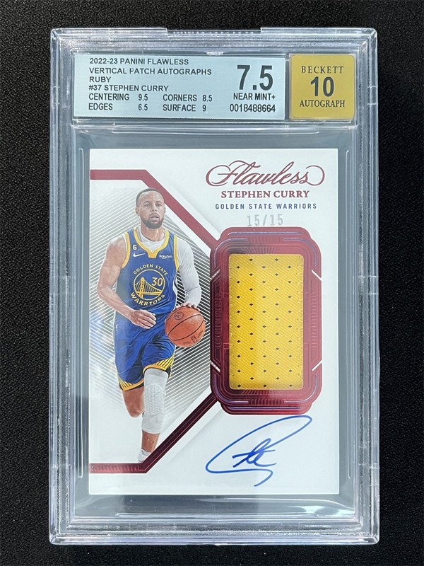 15/15 ≈1/1 2022-23 Panini Flawless Stephen Curry Ruby Vertical Patch BGS 10 Auto