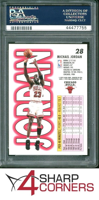 1993 FLEER #28 MICHAEL JORDAN BULLS HOF PSA 10 view 2