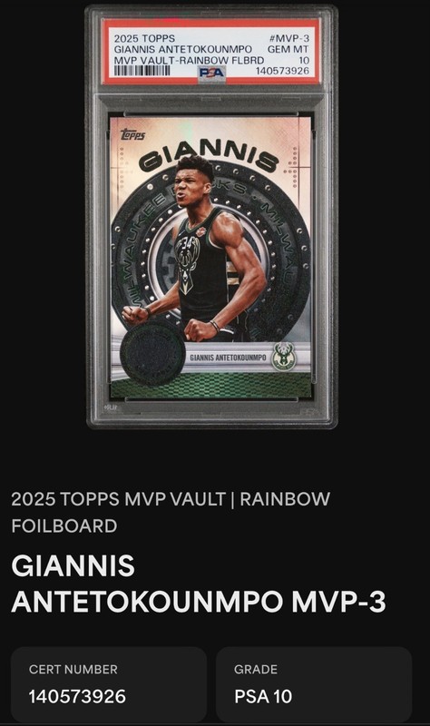 2025-26 Topps Giannis Antetokounmpo MVP Vault Rainbow FLBRD MVP-3 PSA 10 POP 1