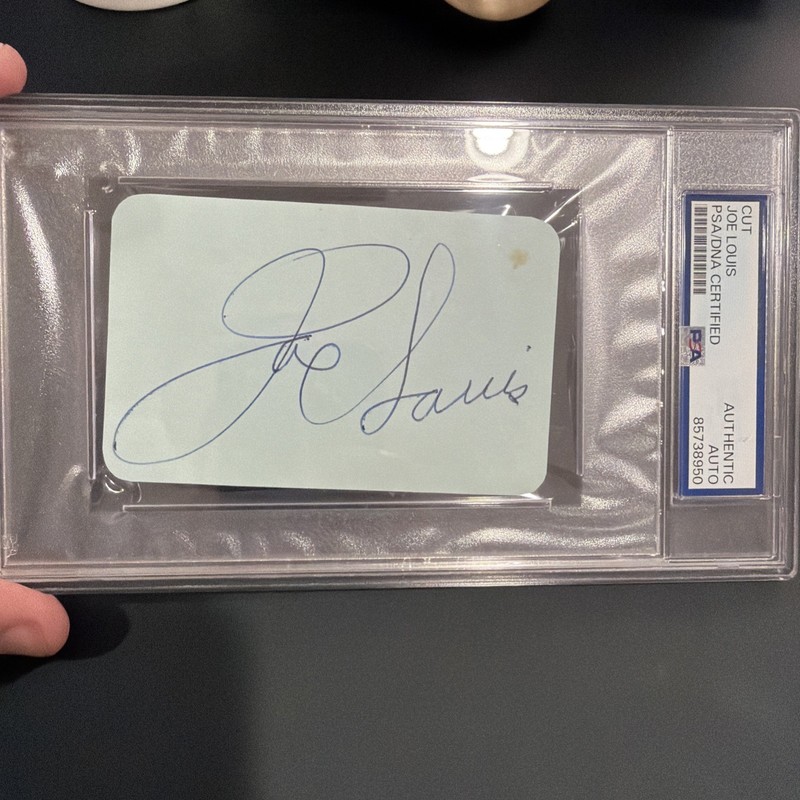Joe Louis signed Signed Card PSA DNA Slab Boxing Auto Bold Large Blue Ballpoint