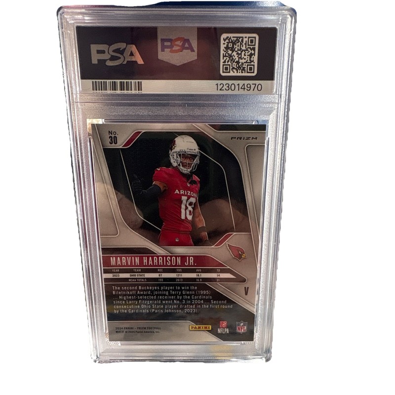 Panini 2024 Prizm Marvin Harrison Jr. #30 Silver RC PSA 10 Cardinals view 2