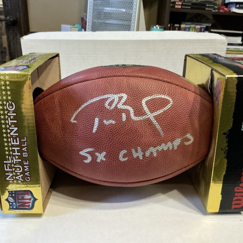 Tom Brady Auto Official NFL Leather Football Patriots "5x SB MVP" Fanatics Holo
