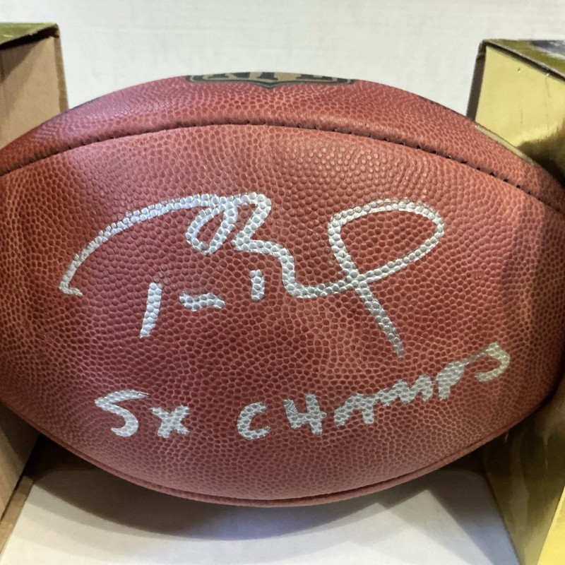 Tom Brady Auto Official NFL Leather Football Patriots "5x SB MVP" Fanatics Holo view 2