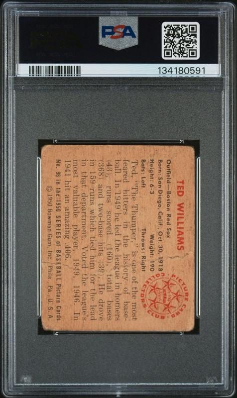 1950 BOWMAN #98 TED WILLIAMS PSA 1 view 2