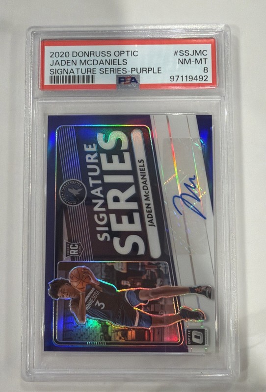 Jaden McDaniels - PSA 8 - 2020 Panini Optic Signature Series Auto Purple Prizm 