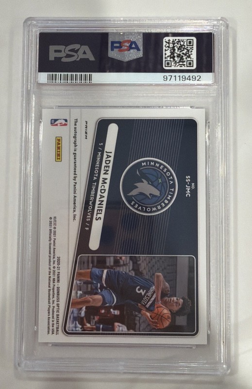 Jaden McDaniels - PSA 8 - 2020 Panini Optic Signature Series Auto Purple Prizm  view 2