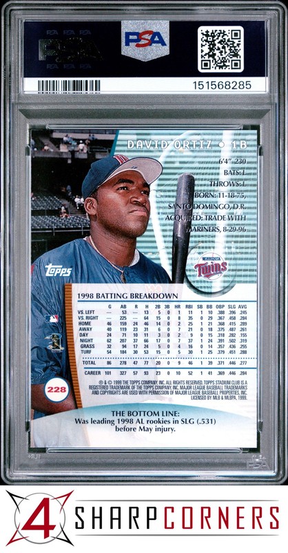 1999 STADIUM CLUB #228 DAVID ORTIZ TWINS HOF PSA 10 view 2