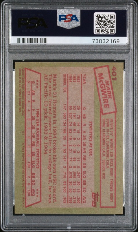 1985 Topps MARK McGWIRE #401 USA Olympic PSA 6 EX-MT RC Rookie Card 🌟 view 2