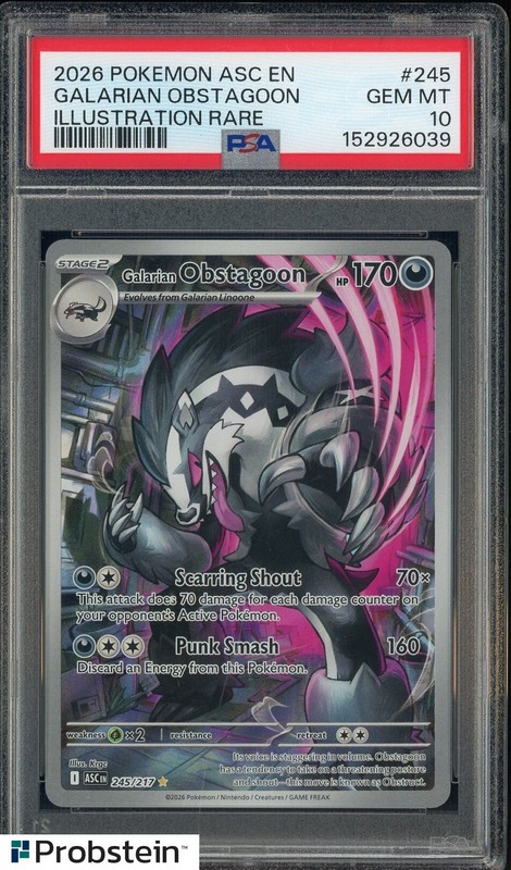 2026 Pokemon ASC EN Illustration Rare #245 FA Glarian Obstagoon PSA 10 GEM MINT