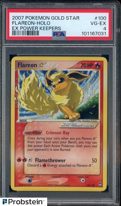 2007 Pokemon Gold Star Ex Power Keepers #100 Flareon Holo PSA 4 VG-EX