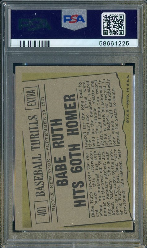 1961 Topps #401 Babe Ruth HOF Hits 60th Homer PSA 4 VG-EX view 2