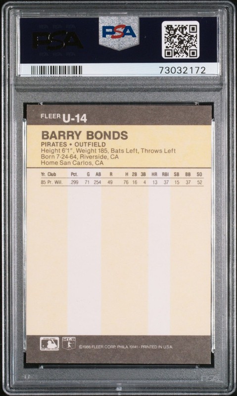 1986 Fleer Update BARRY BONDS #U-14 PSA 8 NM-MINT RC Rookie Card 🔥 view 2