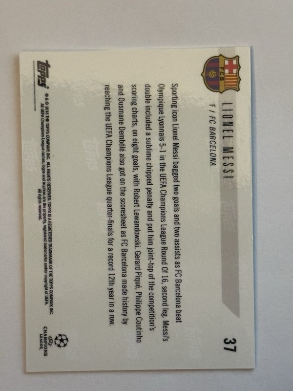 Lionel Messi Topps Now UCL 2018 2019 #37 Barcelona UEFA Champions League PR: 169 view 2