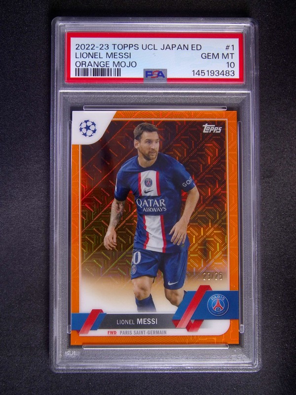 2022-23 Topps UCL Japan Lionel Messi #1 Orange Mojo /25 PSA 10