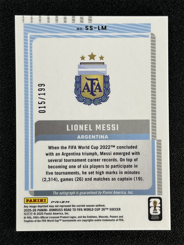 2025-26 Donruss World Cup Lionel Messi Dragon Scale Signature Series Auto /199 view 2