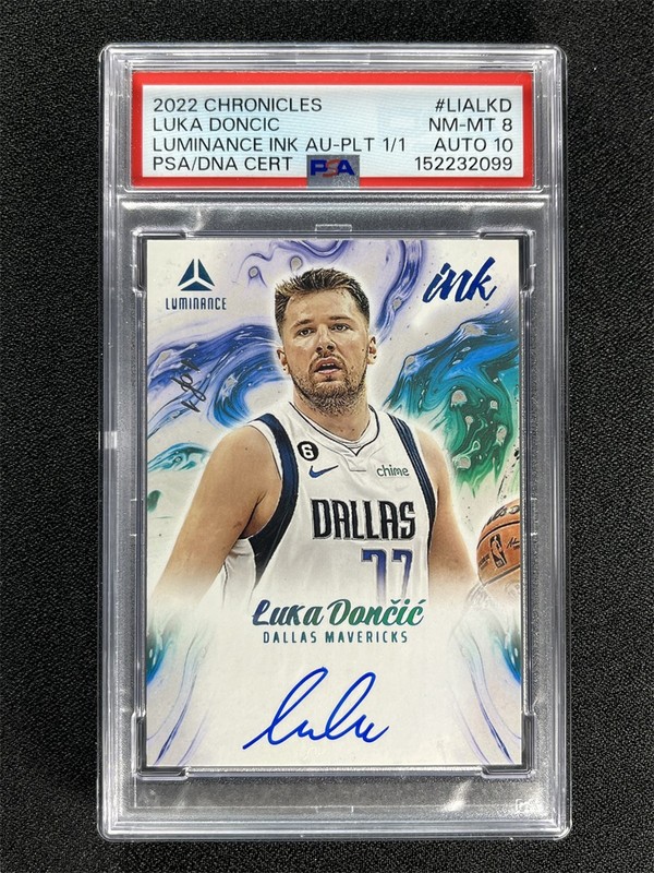 1/1 One Of One 2022-23 Chronicles Luminance Luka Doncic Platinum Ink PSA 10 Auto