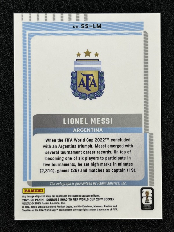 2025-26 Panini Donruss FIFA World Cup Lionel Messi Signature Series Auto &05141 view 2