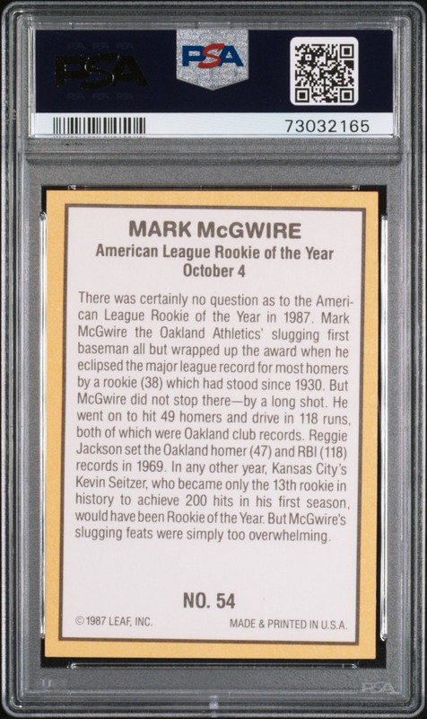 1987 Donruss Highlights MARK McGWIRE #54 PSA 9 MINT 🌟 view 2