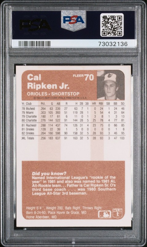 1983 Fleer CAL RIPKEN JR #70 PSA 9 MINT 🤩 view 2