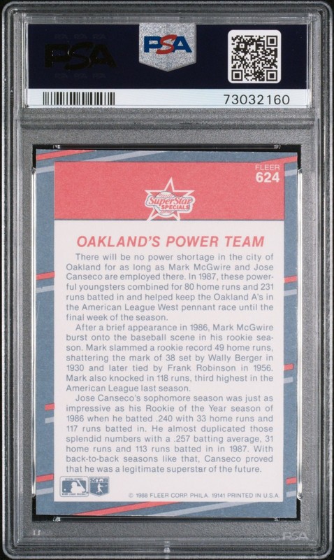 1988 Fleer Glossy CANSECO McGWIRE #624 Power Team PSA 9 MINT 🌟 view 2