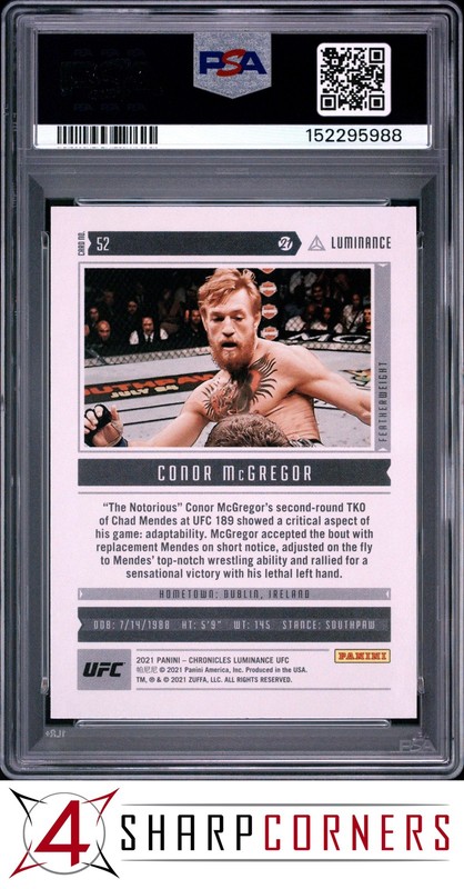 2021 PANINI CHRONICLES UFC #52 CONOR McGREGOR POP 5 PSA 10 view 2