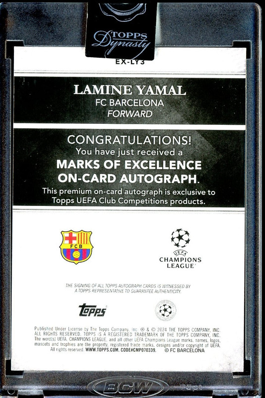 2024-25 Topps Dynasty Soccer Marks Of Excellence Green Lamine Yamal RC AUTO /99 view 2