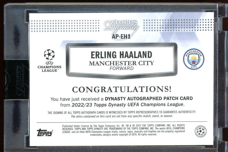 2022-23 Topps Dynasty Soccer Erling Haaland Match-Worn Patch ON CARD AUTO 10/10 view 2