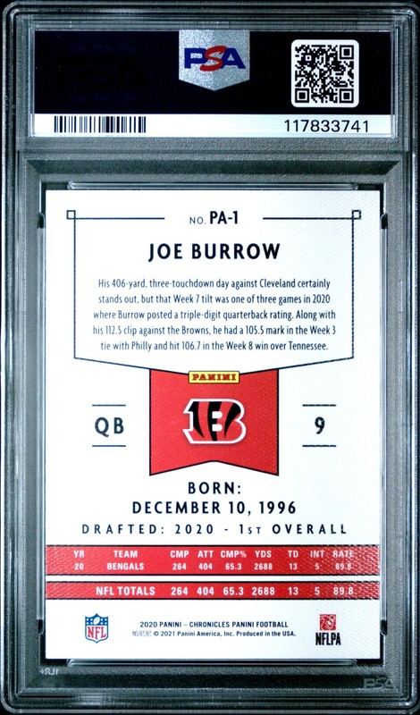 2020 Panini Chronicles JOE BURROW #PA1 PINK PSA 9 MINT RC 🔥 view 2