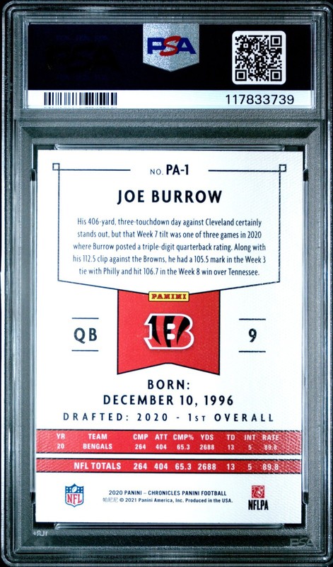 2020 Panini Chronicles JOE BURROW #PA1 PSA 9 MINT RC Rookie Card 🌟 view 2