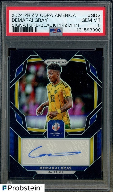 2024 Panini Black Prizm Copa America Soccer Demarai Gray AUTO 1/1 PSA 10 TRUE