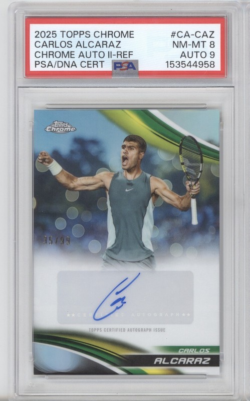 2025 Topps Chrome #CA-CAZ Carlos Alcaraz Chrome Auto II-Ref PSA 8 Auto 9