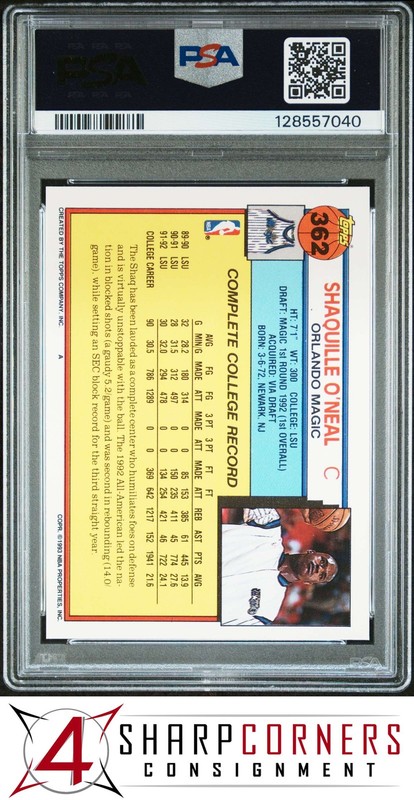 1992 TOPPS #362 SHAQUILLE O'NEAL RC HOF PSA 10 DNA AUTO 10 view 2