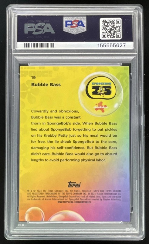 2025 Topps Chrome SpongeBob SquarePants Red #19 Bubble Bass /5 PSA 10 view 2