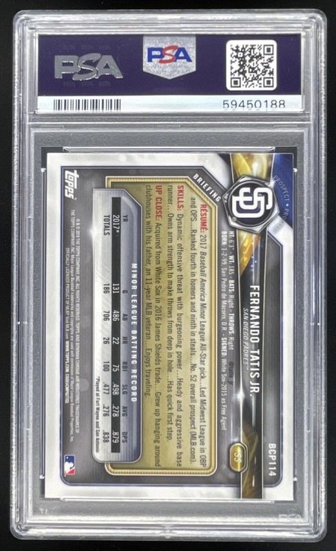 2018 Bowman Chrome Prospects Mojo Refractor #BCP114 Fernando Tatis Jr. PSA 9 view 2