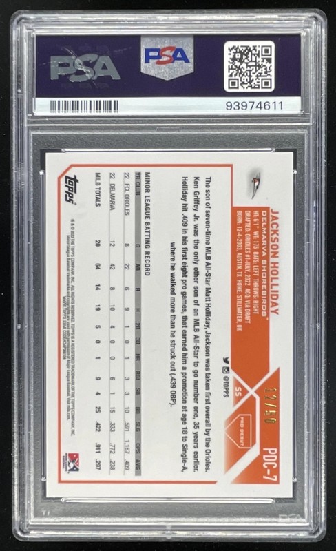 2023 Topps Pro Debut Chrome Gold Mini Diamond #PDC-7 Jackson Holliday /50 PSA 9 view 2