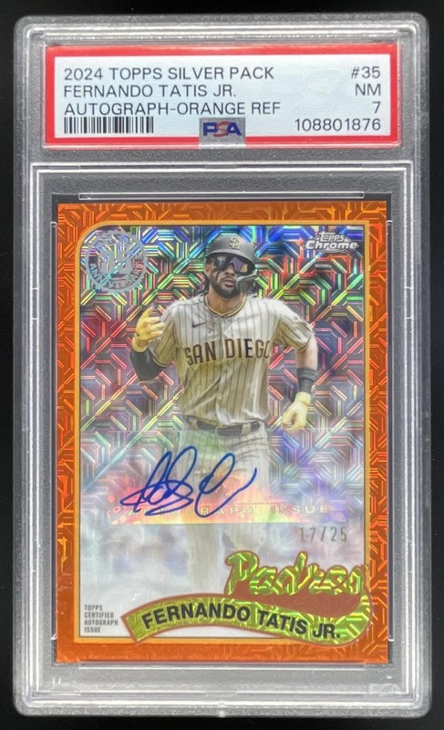 2024 Topps 1989 35th Anniversary Chrome Orange Fernando Tatis Jr. Auto /25 PSA 7