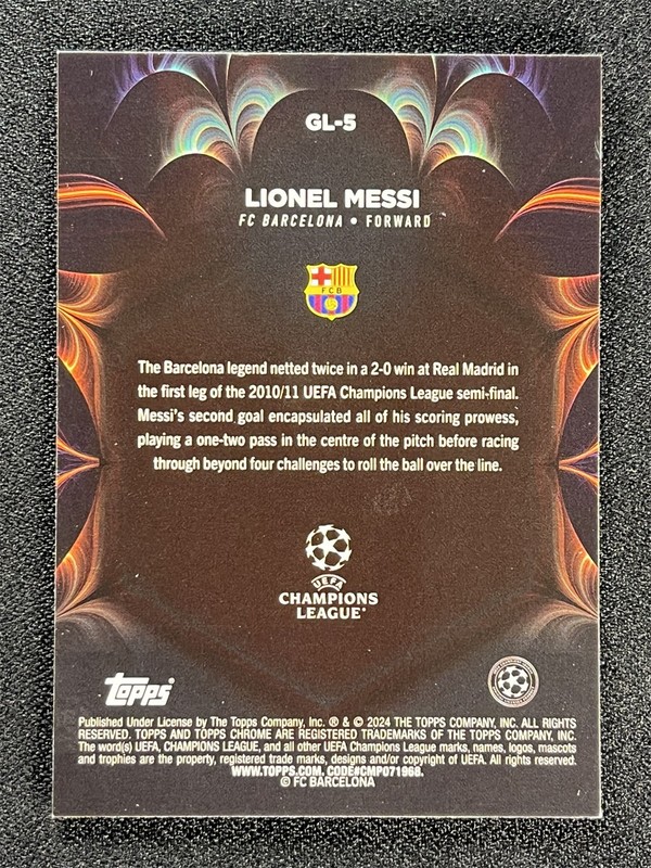 2023-24 Topps Chrome UEFA Lionel Messi #GL-5 Black Lava Golazo FC Barcelona view 2