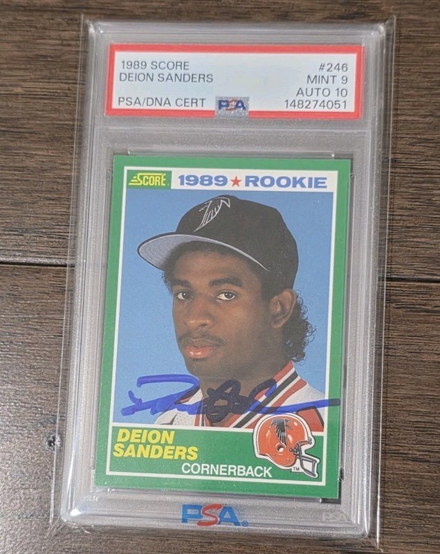 1989 SCORE DEION SANDERS Signed PSA 9 Auto 10 Dual Grade Card Low Pop RC Rookie