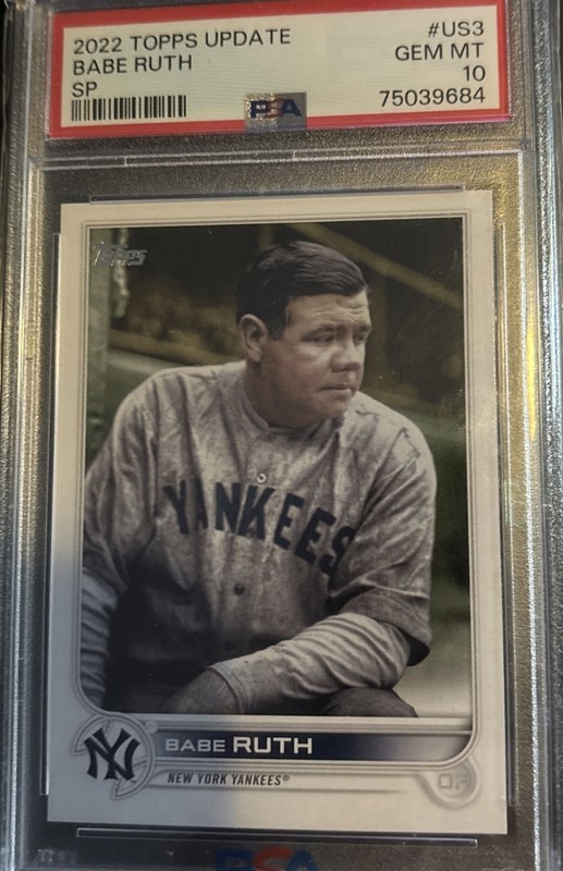 BABE RUTH 2022 TOPPS UPDATE SP IMAGE #US3 BABE RUTH PSA 10 GEM MINT HOF