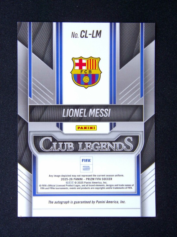 2025-26 Panini Prizm FIFA Lionel Messi Club Legends Auto view 2
