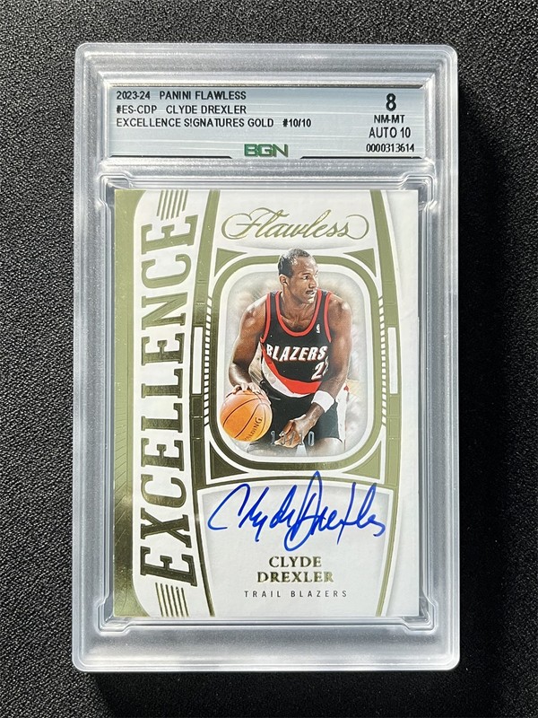 10/10 ≈1/1 2023-24 Panini Flawless Clyde Drexler Excellence Gold /25 BGN 10 Auto