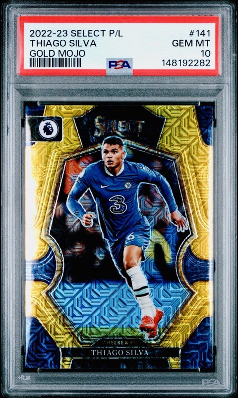 THIAGO SILVA 2022-23 Panini Select EPL Mezzanine Gold Mojo Prizm /10 #141 PSA 10