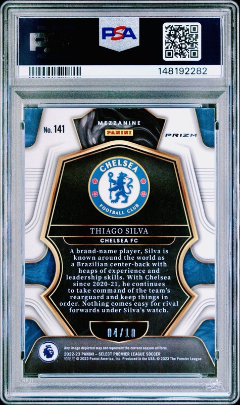 THIAGO SILVA 2022-23 Panini Select EPL Mezzanine Gold Mojo Prizm /10 #141 PSA 10 view 2