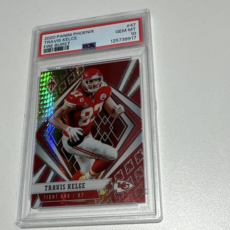 Panini 2020 Phoenix Travis Kelce #47 Fire Burst PSA 10 Kansas City Chiefs view 2