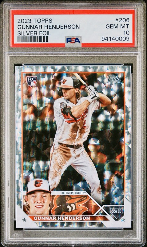 GUNNAR HENDERSON Rookie 2023 Topps Silver Foil Orioles RC #206 PSA 10