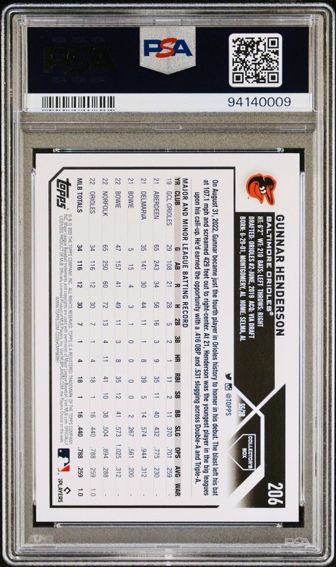 GUNNAR HENDERSON Rookie 2023 Topps Silver Foil Orioles RC #206 PSA 10 view 2